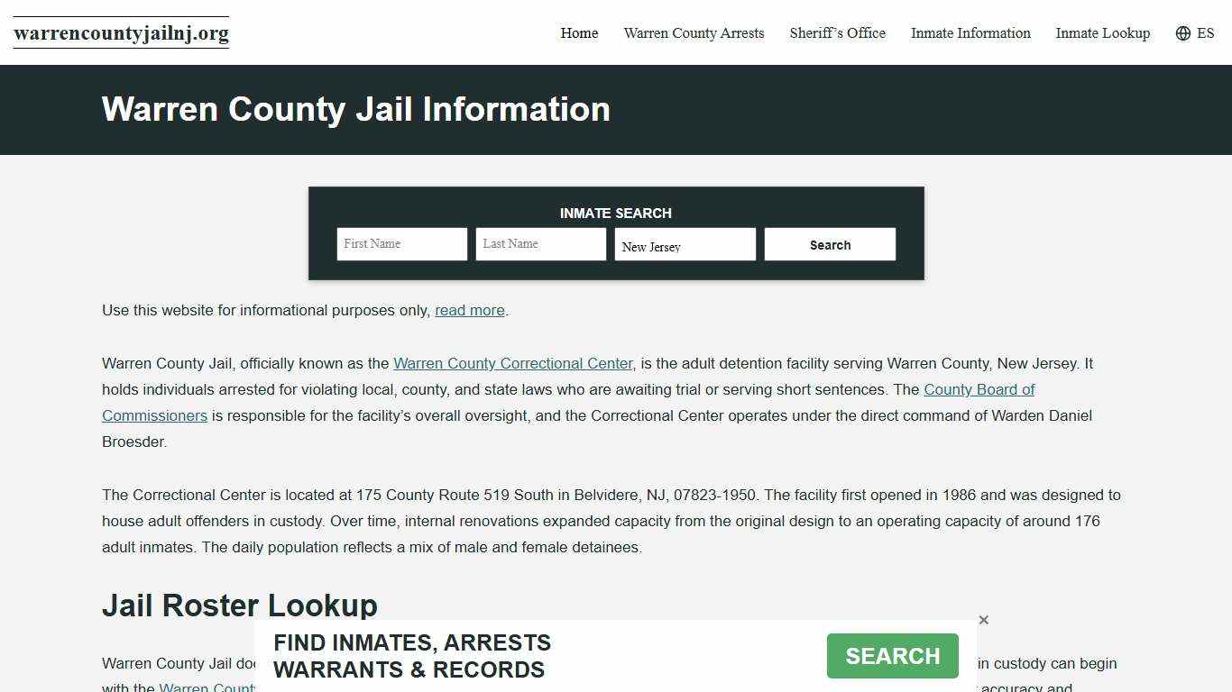 Warren County, NJ Jail Roster, Inmate Info